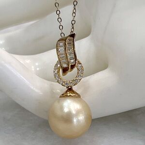 Golden South Sea Cultured Pearl White Topaz Sterling Silver YG Pendant N…